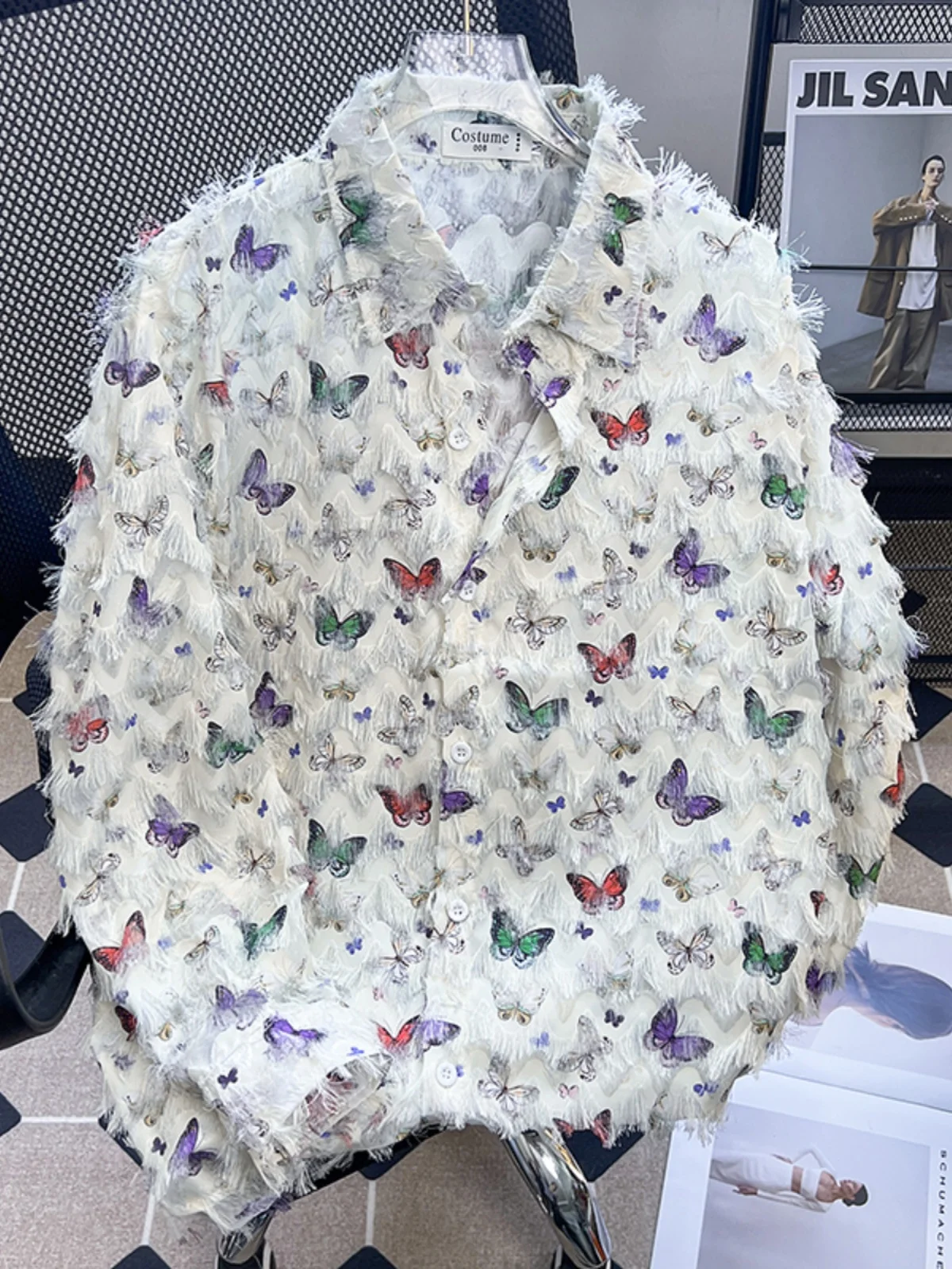 

Мужская летняя свободная куртка с длинным рукавом, дизайнерская, с вышивкой и бахромой, модная, солнцезащитная, в уличном стиле, для пар