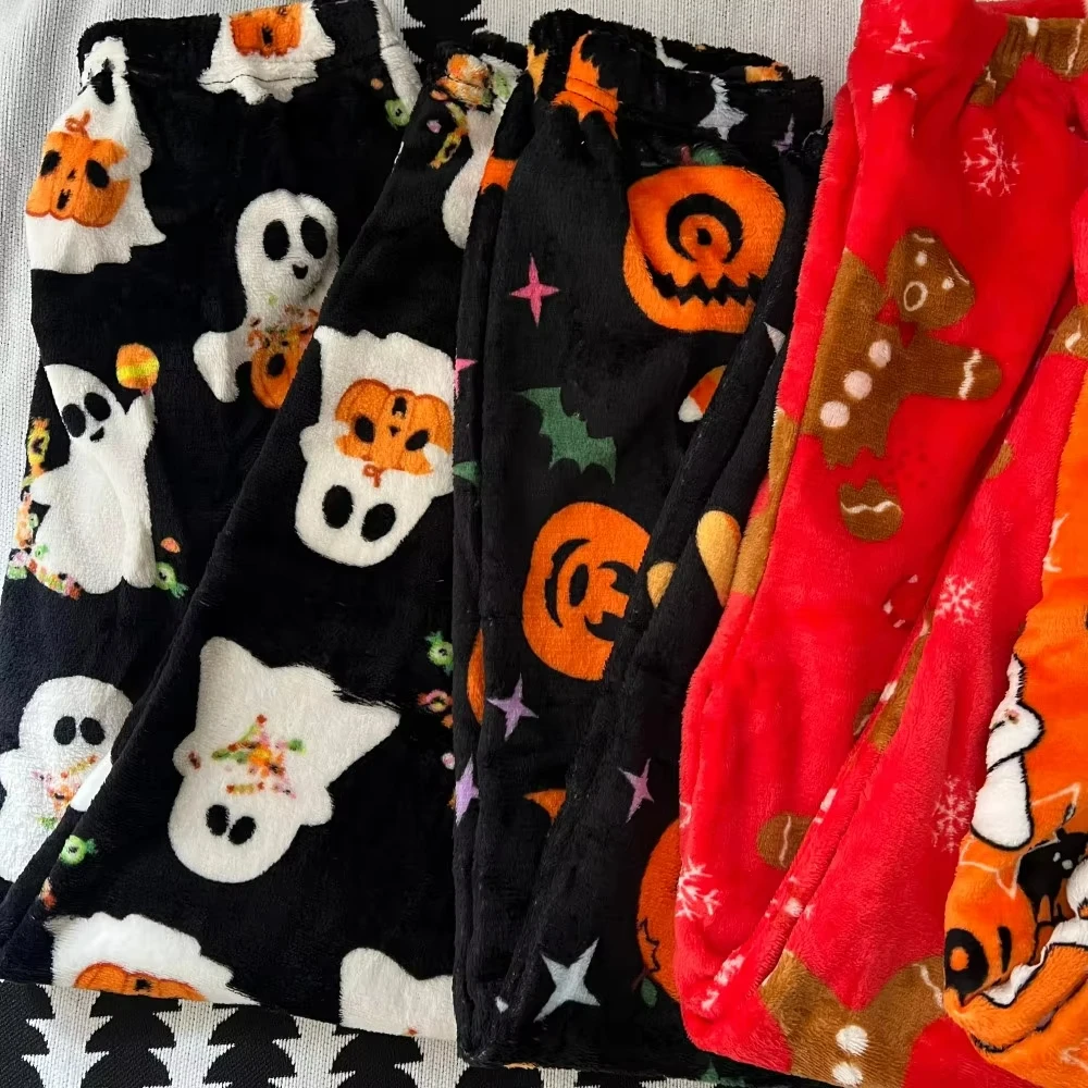 크리스마스 바지 만화 플란넬 홈웨어 가을 겨울 캐주얼 바지 여성 홈웨어 캐주얼 홈웨어