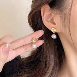 Vintage Pearl Dangle Earrings Gold Color Simple Style Classic Long Hanging Earring Personality Women's Party Custom Jewelry