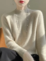Autumn Winter Women Cashmere Sweater 100% Merino Wool Mock Neck Pullover Thick Warm Knitwear Soft Quality Jumpers Tops Clothing