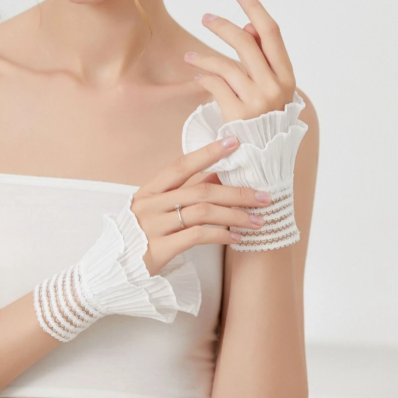 White Multilayer Ruffle Fake Cuff for Womens Shirt Detachable  Elegant Flared Ruffled Wrist Cuff Girls Wedding Lace Cuf