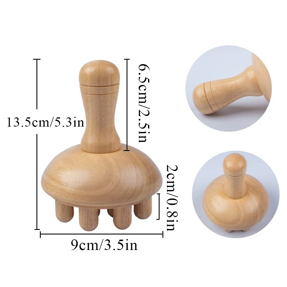 Wooden Massager Comb Anti Cellulite Meridian Relax Wide Tooth Scalp Comb Round Tip Scalp Scalp Tool Head Massager Mushroom