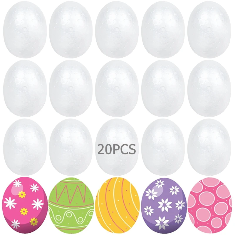 20pcs Easter Foam Eggs White Styrofoam Egg DIY Painting Art Crafts Easter Home Decoration Supplies Kids Birthday Favors Toy Gift