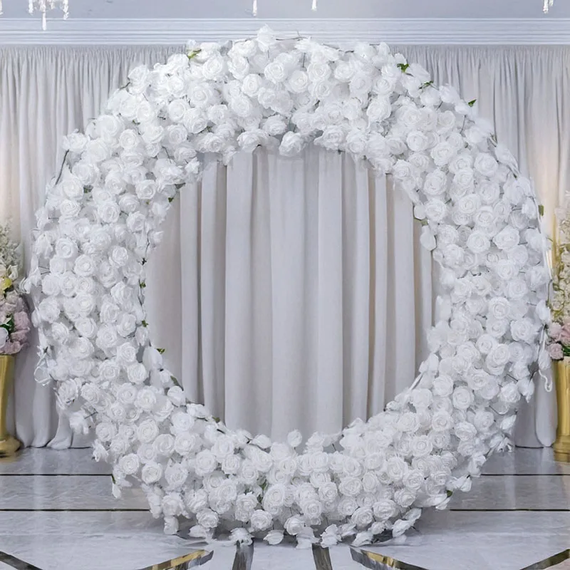 

2M Pure White Rose Ring Artificial Flower Engagement and Wedding Decoration Floral Wreath Wedding Arch Background Decoration