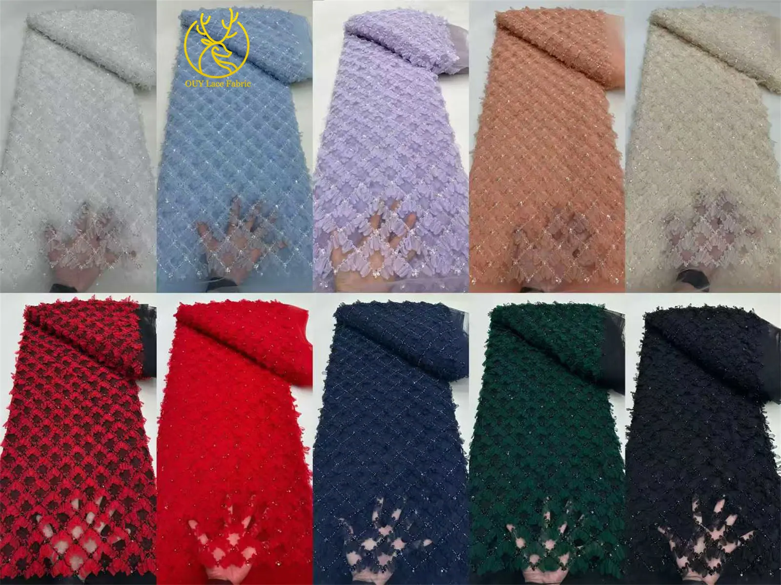 Lila Flieder 3D-Spitzenstoff 2026 Hochwertiger Afrikanischer Pailletten-Perlen-Spitzenstoff für Damen-Abendkleider Nähen 5 Yards – Detail 3