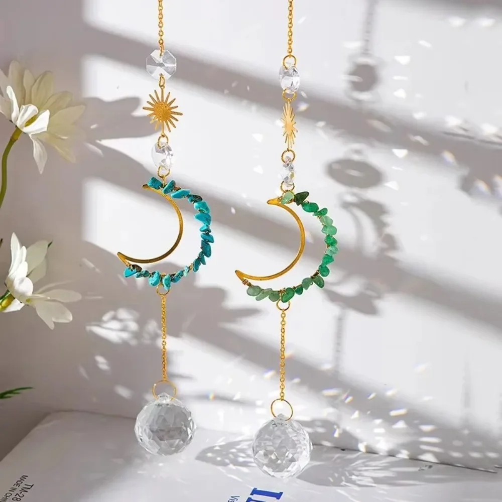 Crystal Wall Hanging Crystal Suncatcher Raw Stone Colourful Moon Prism Pendant Shape of the Moon Sunlight Catcher Garden