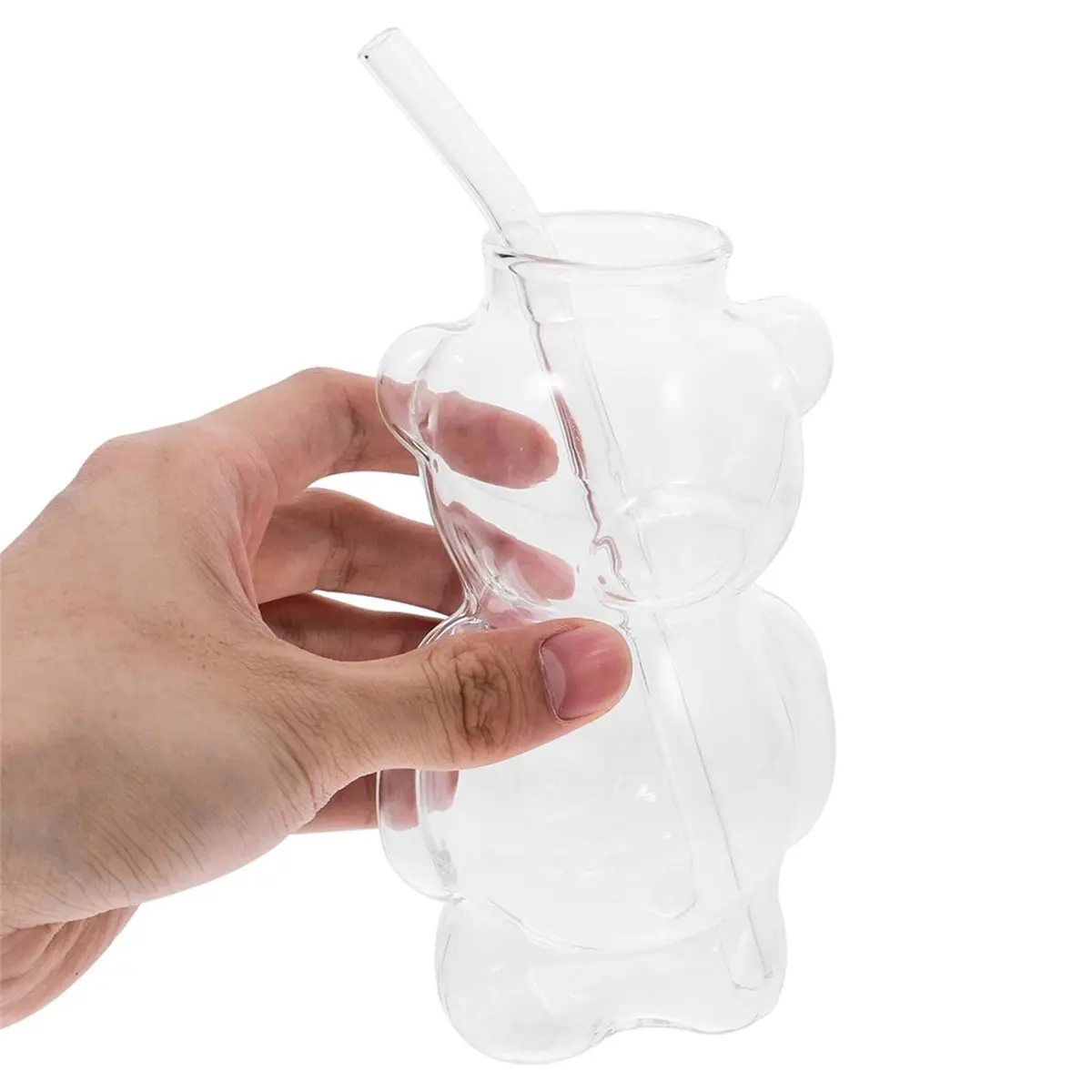Bear-Shaped Glass Cup Capacity Water Mug for Hot Cold Drinks Cartoon Milk Juice Beverage Glasses with Stable Bottom