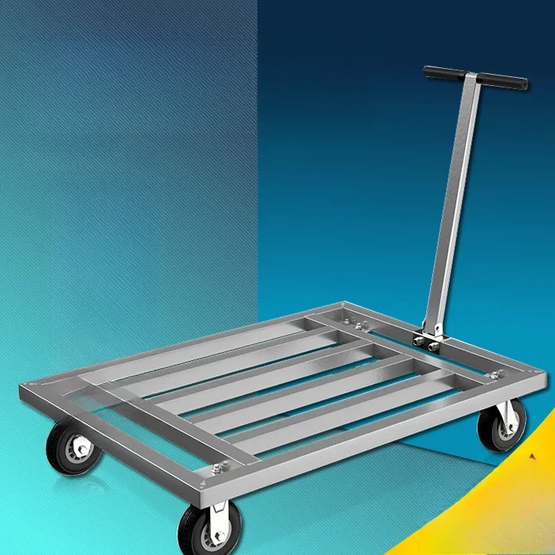 

Square tube cart trolley pulling goods Foldable galvanized steel pipe trolley Flat truck Trailer pulling goods truck