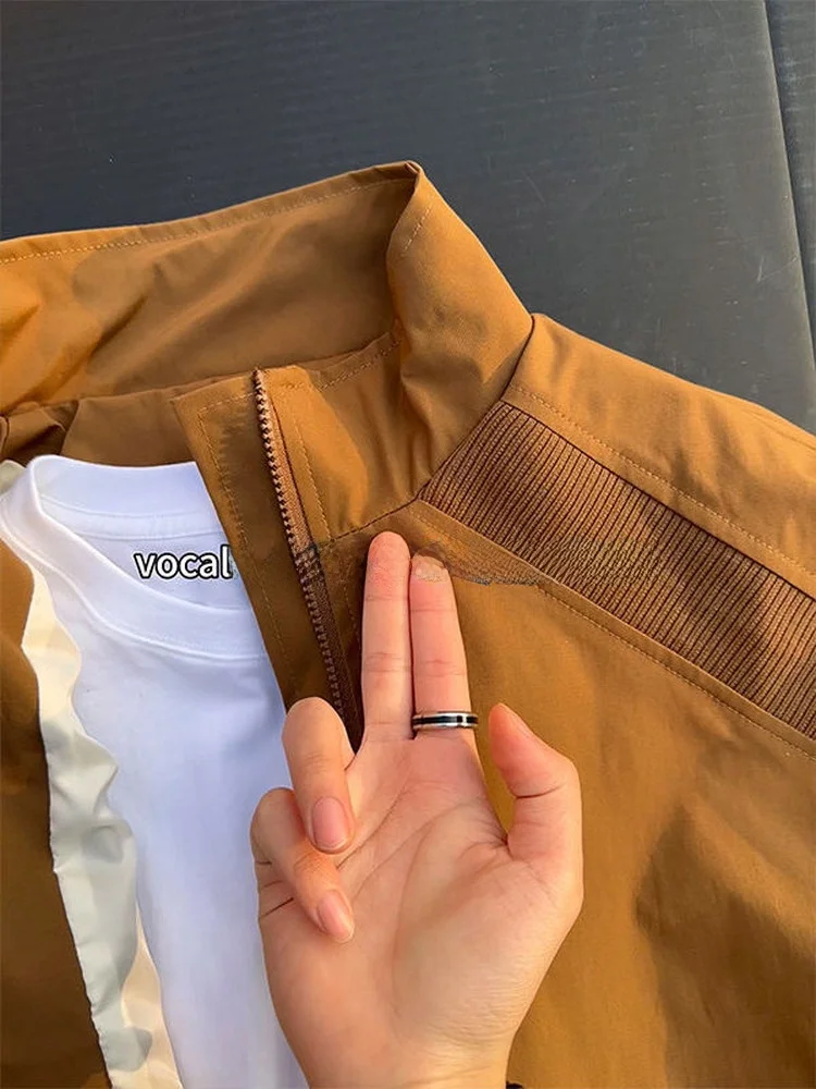 Cleanfit Brown Deconstructed Short Workwear Jacket Men's Spring American Three-Proof Shoulder Clipper Baseball Style Jacket