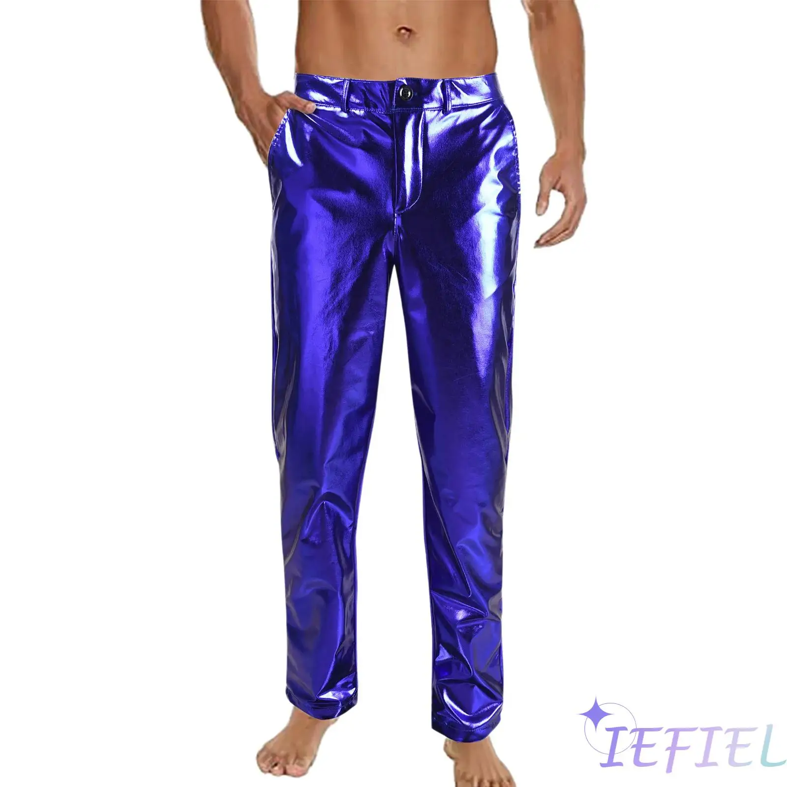 

Men's 70 80s Disco Dance Pants Metallic Shiny Straight Leg Side Pockets Long Pants Clubbing Jazz Rock Dance Trousers Costume