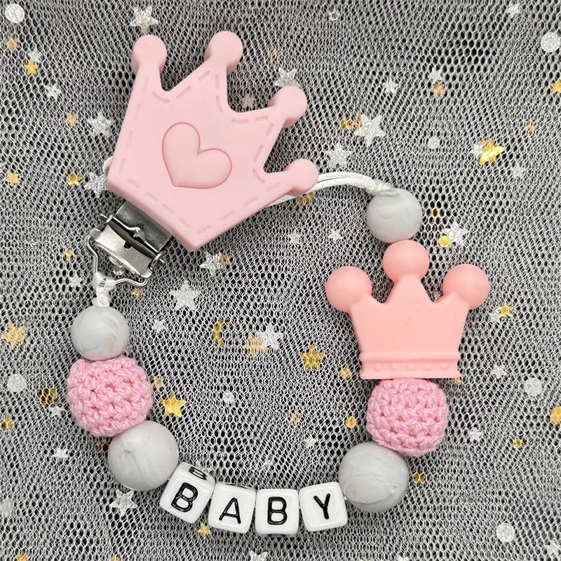 Baby DIY Pacifier Creative Rat Bow Clip Anti Drop Chain Silicone Bead Wooden Letter Pacifier Chain Baby Teething Toy Chew Gift