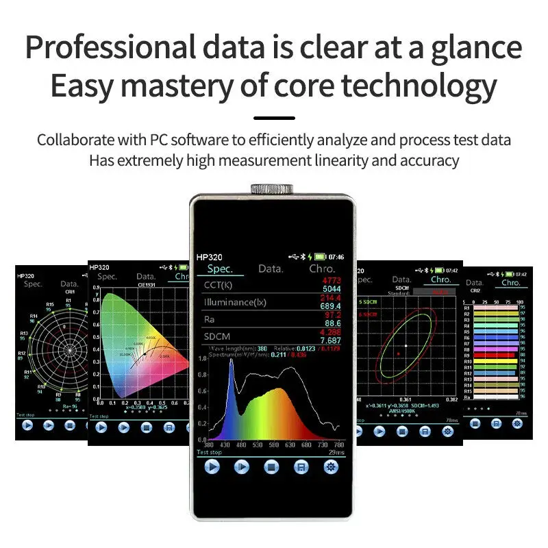 الجيل الجديد جهاز قياس الإضاءة اللون الطيفي الذكي المحمول 380-780 نانومتر محلل الكروماتوغرافي البصري عالي الدقة