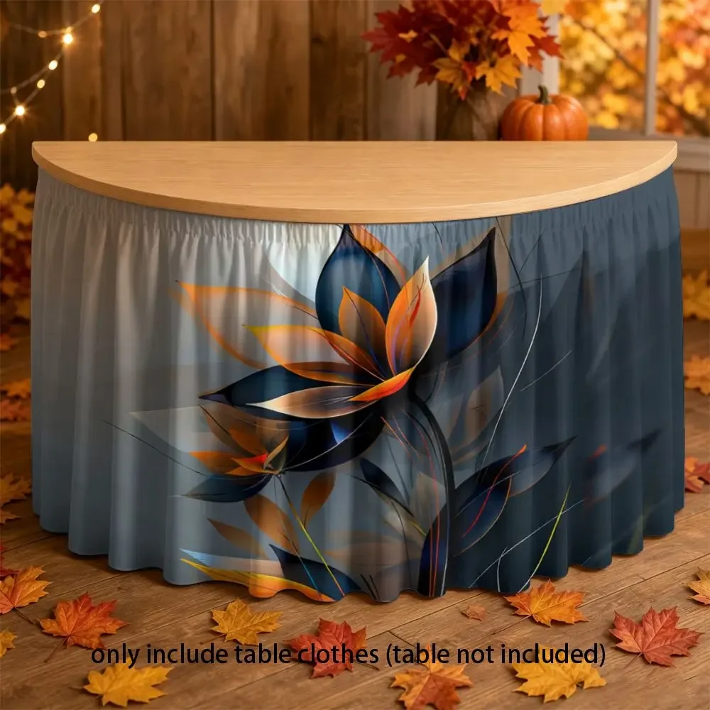 Handmade multi-functional tablecloth with elastic pleats - Abstract orange and blue floral print, suitable for home use