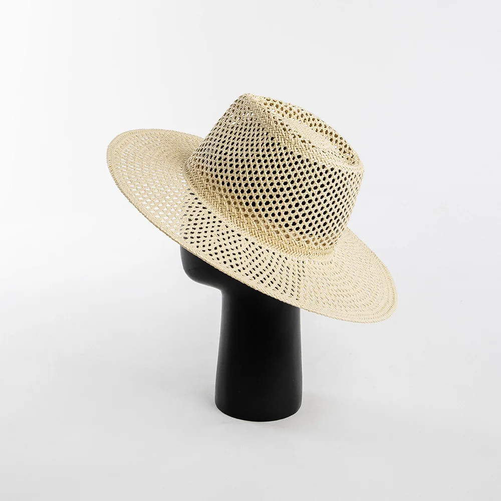 USPOP New Spring Summer Fashion Casual Hand-woven Hollow Wide Brim Straw Hat Breathable Beach Hat Straw Jazz Fedoras