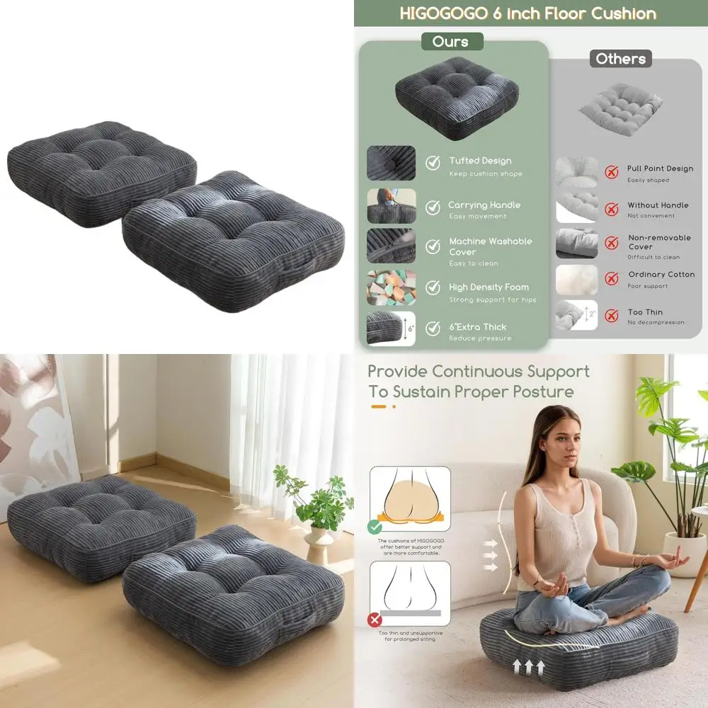 

Adult Meditation Floor Pillows, 22 Washable Square Cushions, Corduroy Covers, Ideal for Yoga & Living Rooms, 2 Pack