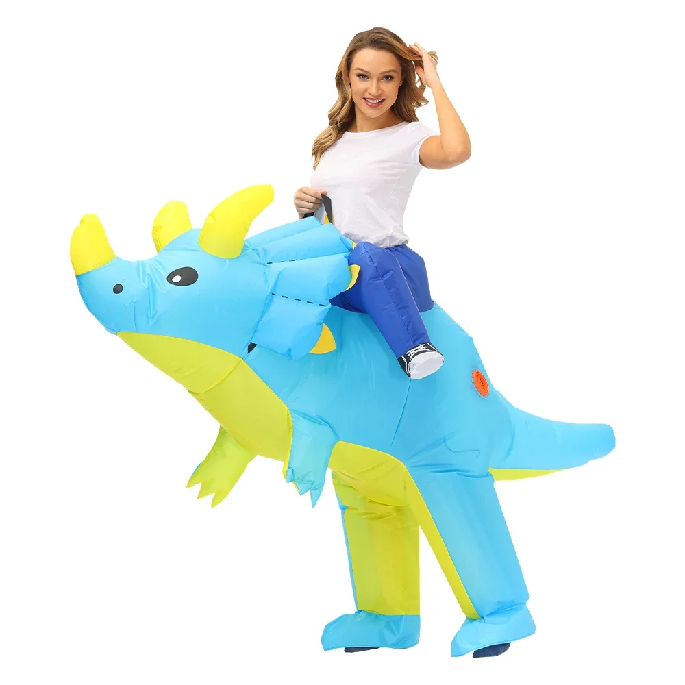 2025 Trendy Adult Kids' Cosplay Inflatable Dinosaur Costume Cartoon Triceratops Style Ideal for Halloween Carnival Party Props