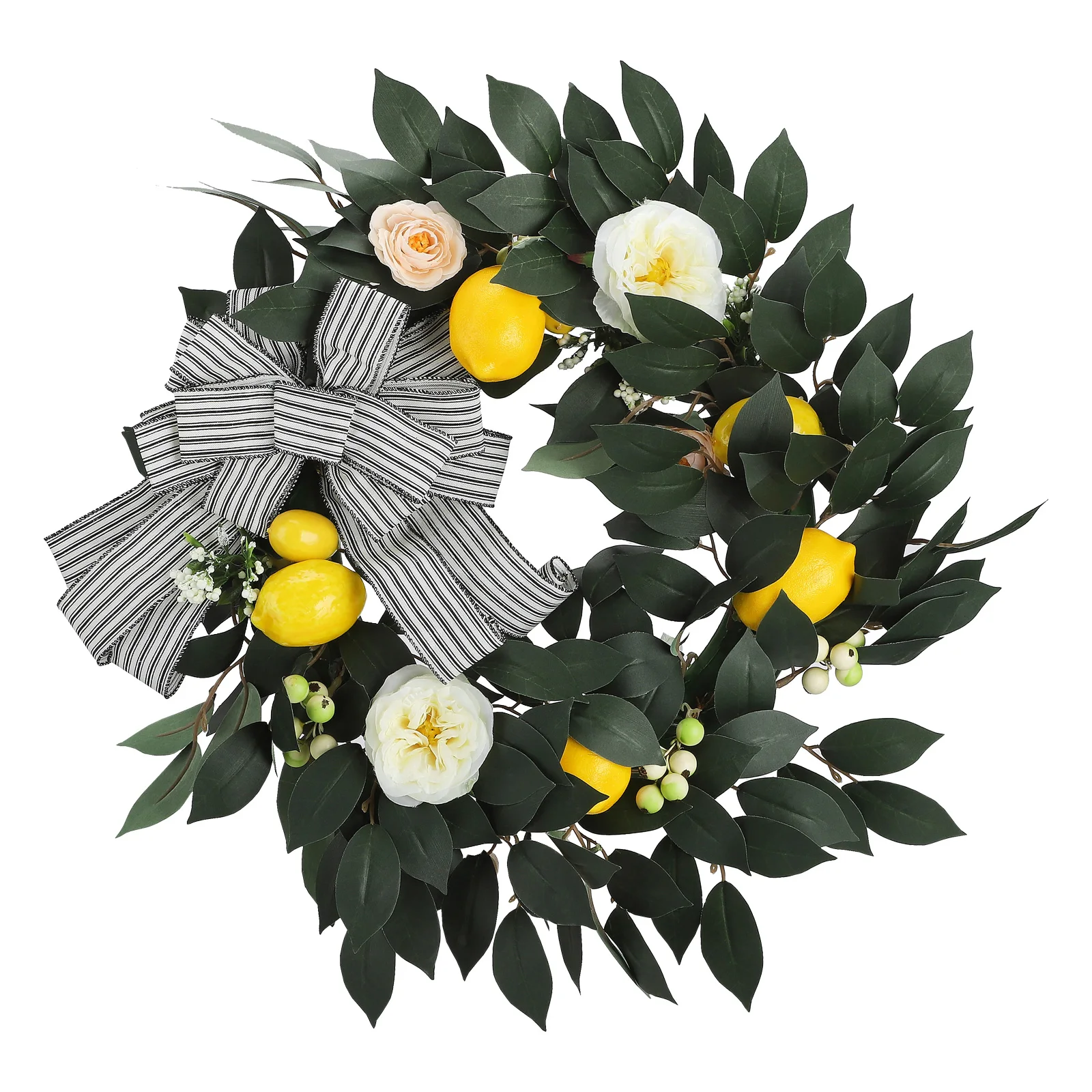 

Fake Flower Artificial Palm Tree Door Hanging Ring Simulation Garland Home Decorations With Green Leaves Lemon Wreath