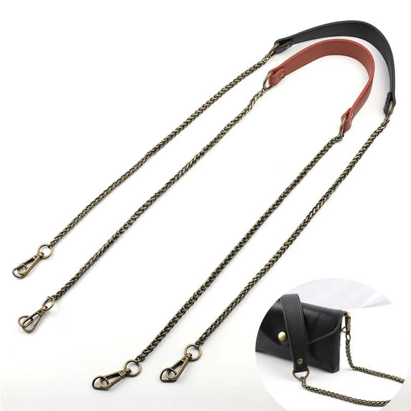 120cm Replacement Shoulder Strap Crossbody Bag Belt Fashion PU Leather Handle with Metal Chains Bag Replacement Accessories