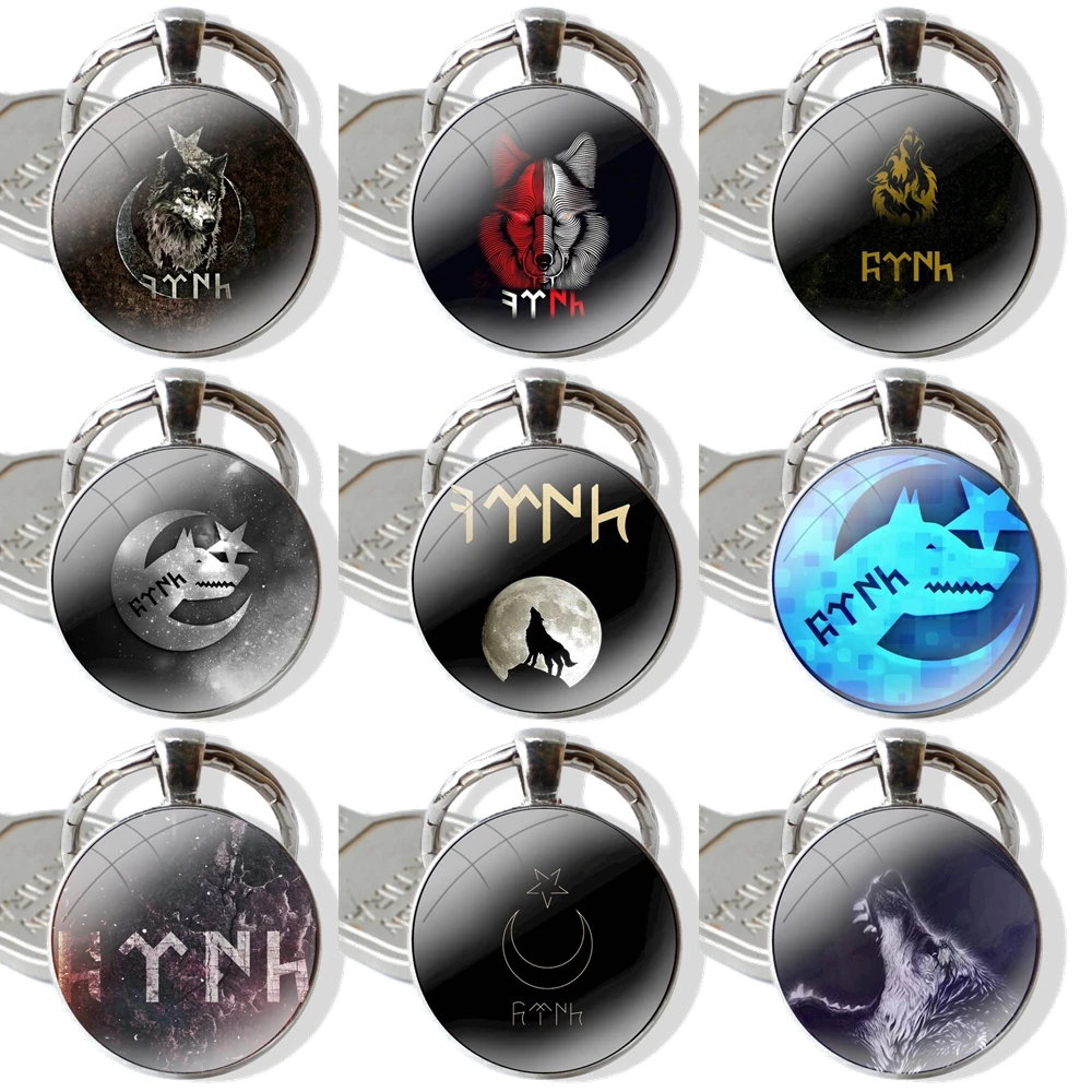 mustafa Wolf Flag Glass Metal Pendant Key Chain Classic Men Women Key Ring Accessories Jewelry Gifts