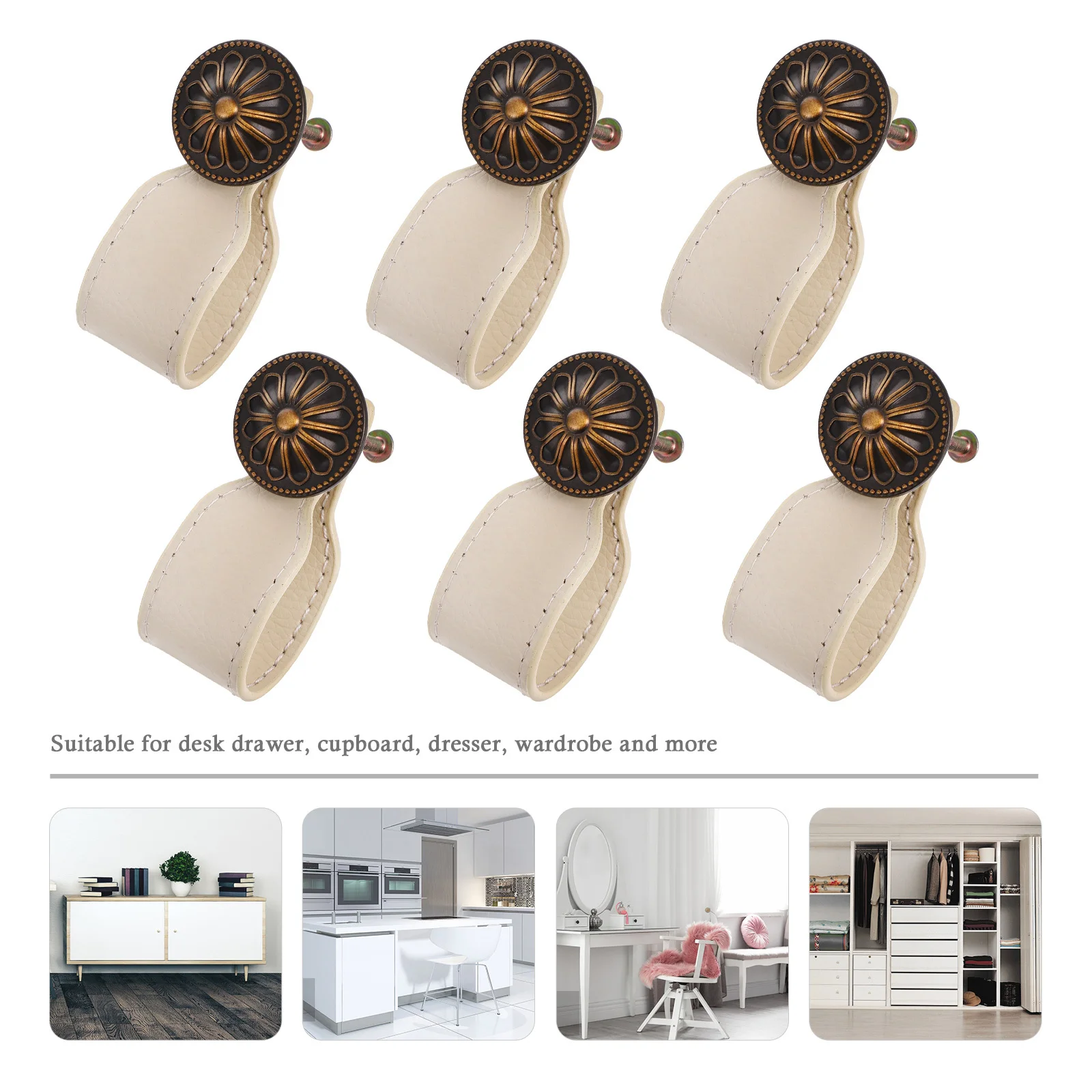 6Pcs Pull Handles Vintage Style Cabinet Drawer Wardrobe Dresser Kitchen Cupboard Door Knobs Cabinet Knobs