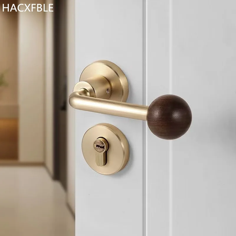 Serrature per porte interne in legno massello di noce Camera da letto minimalista Serratura silenziosa divisa Serrature per porte con maniglia meccanica in lega di zinco con chiave