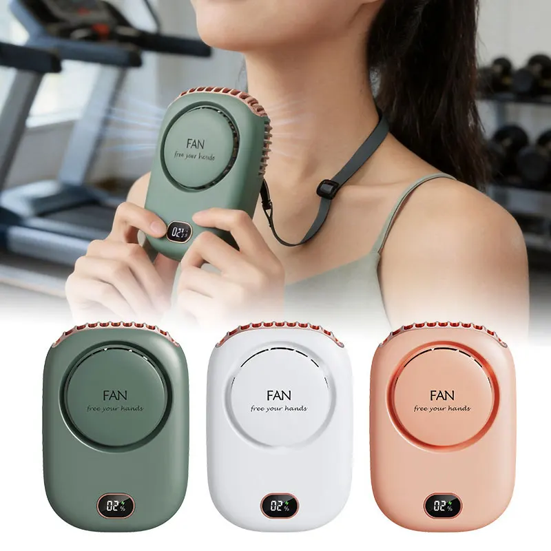 1800mAh USB Fan Rechargeable Bladeless Neck Fan Portable Mini Cooling Cooler Fan for Outdoor Sports Travel Wearable Waist Fan