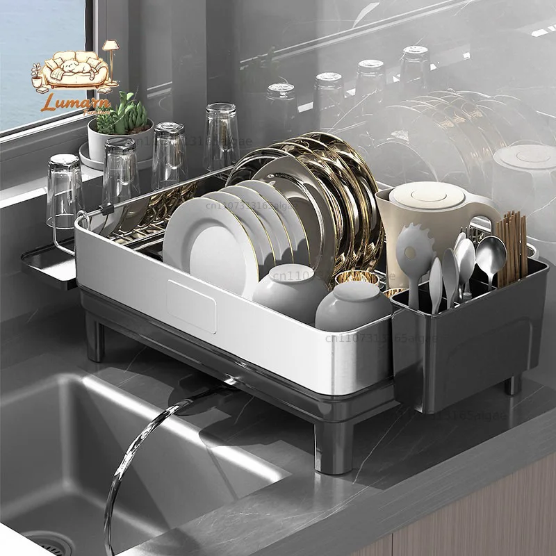 304 stainless steel kitchen dish storage rack multi-functional sink drain rack for bowls, knives, forks, spoons, chopsticks rack