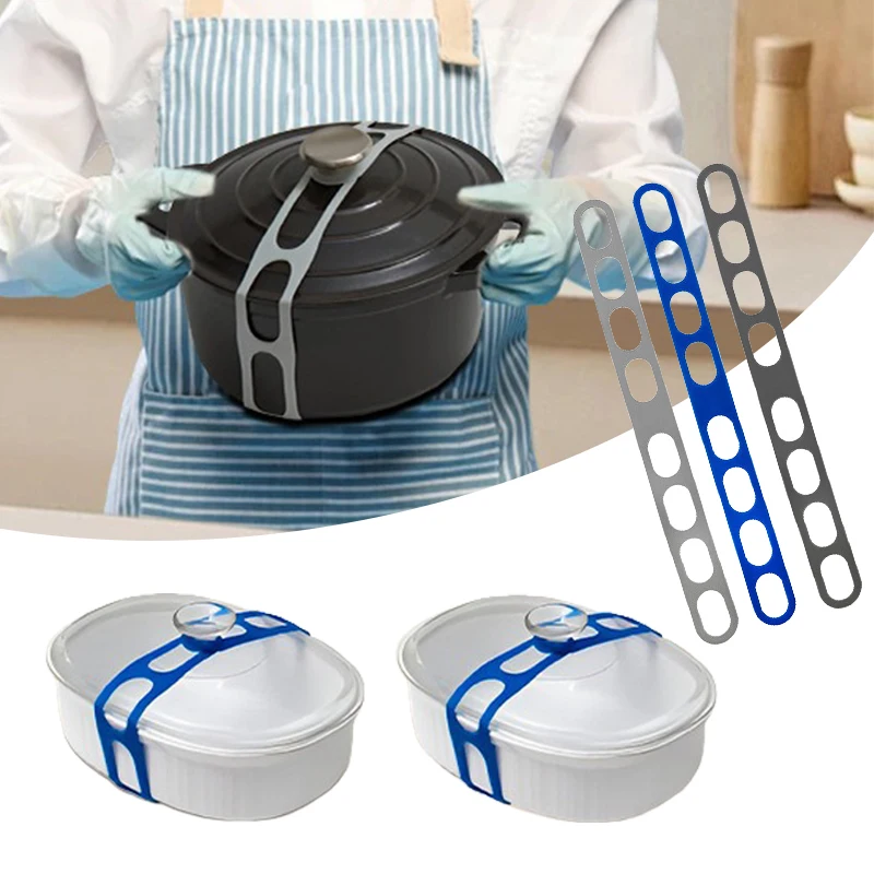 Wiederverwendbarer Deckelriemen aus Silikon, elastisches Band, verstellbarer universeller Topfdeckelhalter, Lunchbox-Riemen, elastisches Band, Outdoor-Geschirrwerkzeug