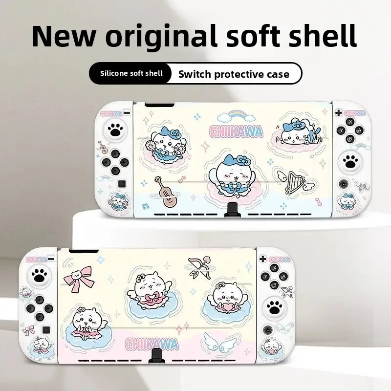 Coque pour Nintendo Switch Oled et Switch 2, Housse de Protection Mate Anti-Traces de Doigts avec Poignées Joy Con, Chiikawa Anime Kawaii Cadeau