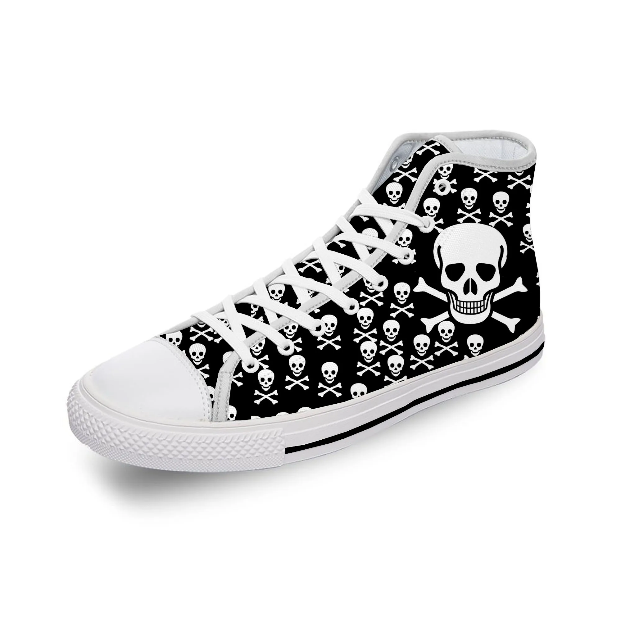 SKull Skeleton PAisley Horror Halloween White Cloth 3D Print High Top Canvas Fashion Shoes Men Women Breathable Sneakers