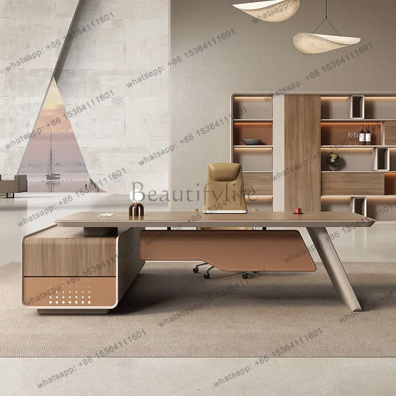 

180 220 240cm Luxury Boss's Office Desk With edge cabinet Modern minimalist design computer desk schreibtisch office furniture