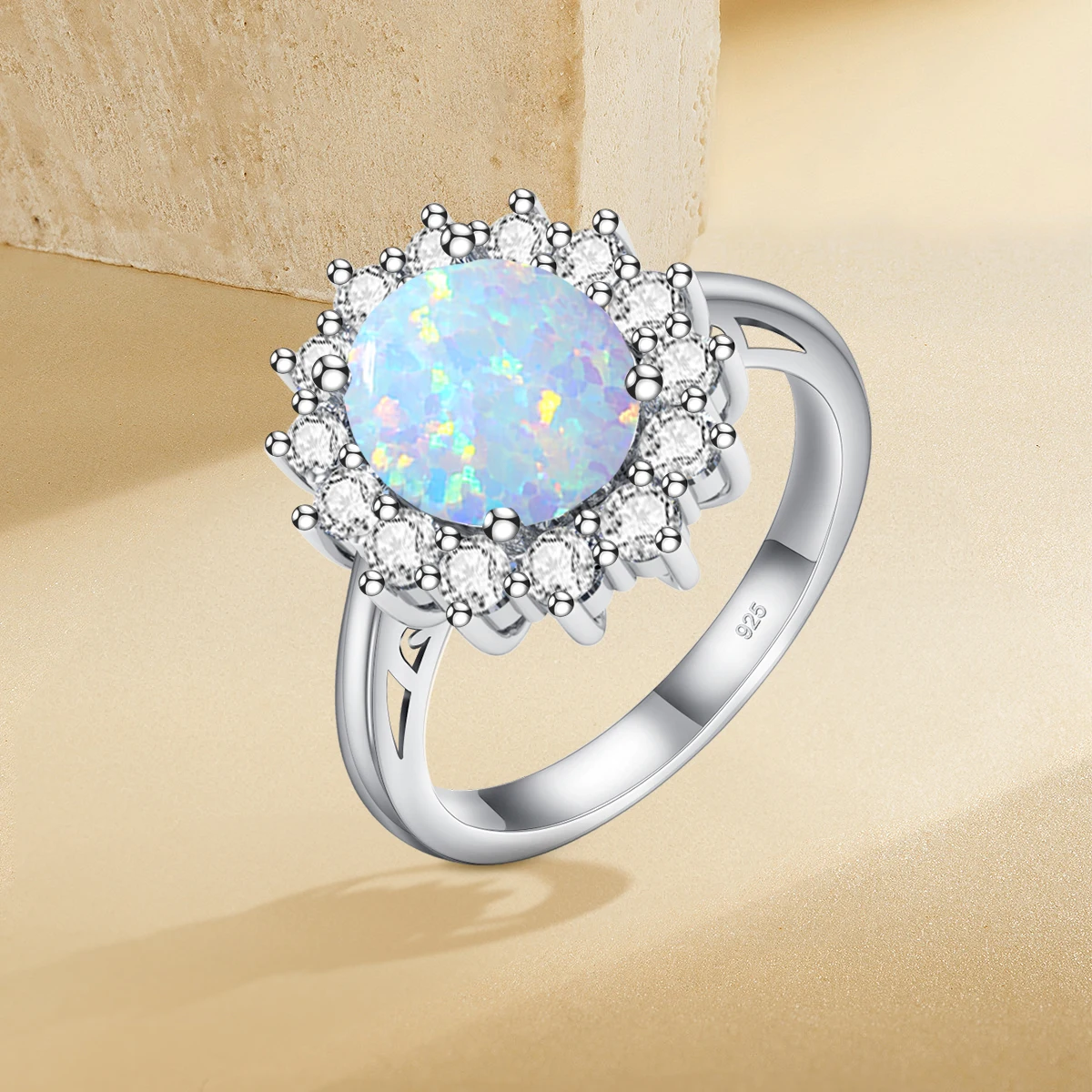 Classic Opal Rings 925 Silver Woman Princess Diana Engagement Wedding Birthday Gift Ring Fine Jewelry