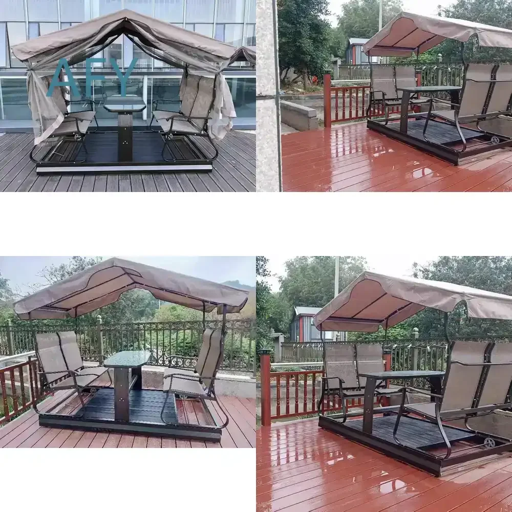 Outdoor Swing Chair for Garden Patio Balcony 4 Seater Roof Metal Swings Bed Rocking Chair Outdoor Furniture for Adults Kids