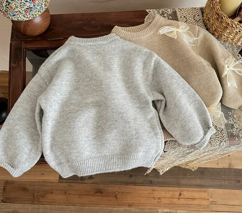 ZOETOPKID Baby Mädchen Prinzessin Baumwolle Strickpullover mit Schleife Winter Herbst Frühling Säugling Kleinkind Strickkleid Outfit Babykleidung – Detail 3