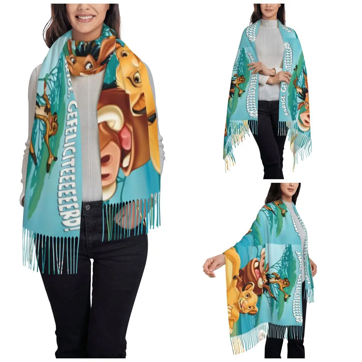 Lion King Simba Cartoon Scarf for Womens Winter Warm Pashmina Shawl Wrap Hakuna Matata Long Large Shawl Scarf Lightweight