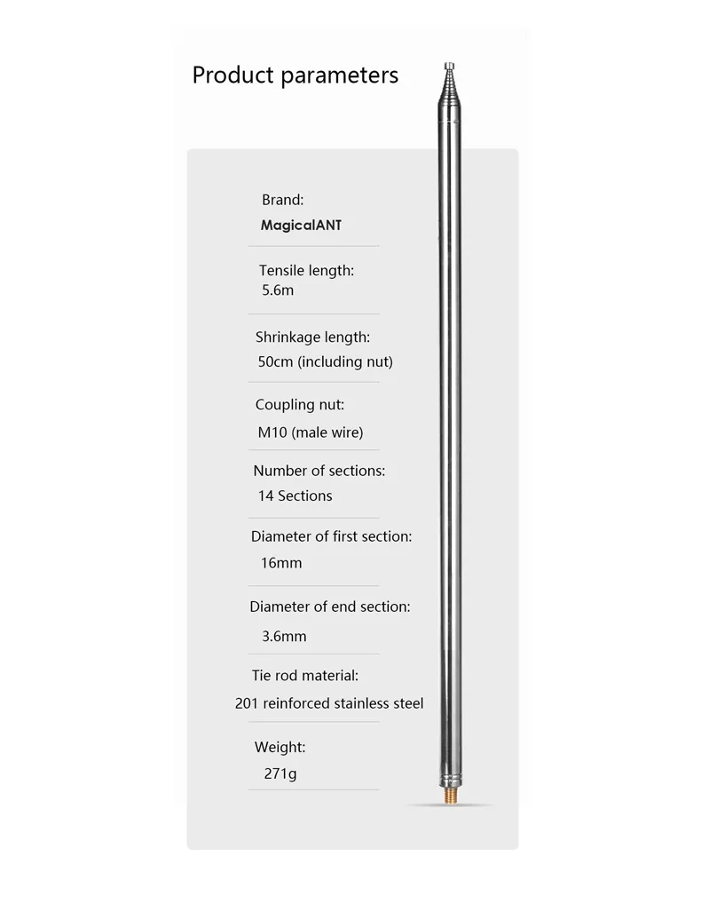 

1pcs 5.6m Stainless Steel Whip Antenna Pull Rod For HF Radio Positive V antenna GP antenna Yagi antenna DIY M10