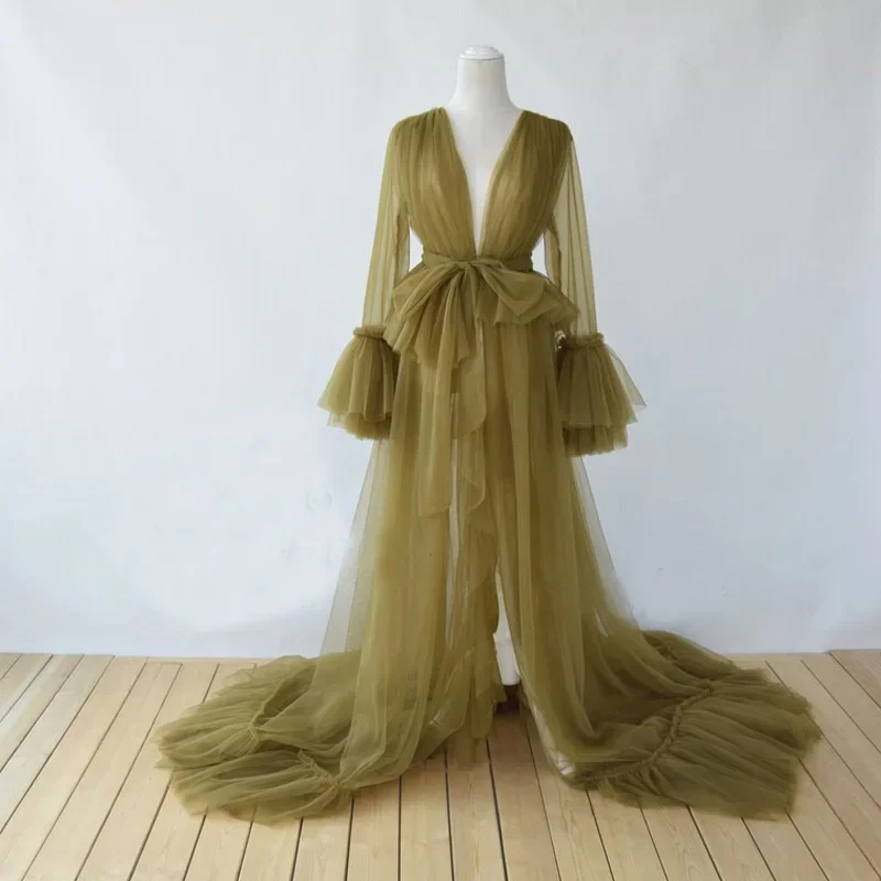 Sheer Tulle Formal Evening Dresses Maternity Photography  See-through Sexy Lingerie Gown Photographie De Vêtements De Maternité