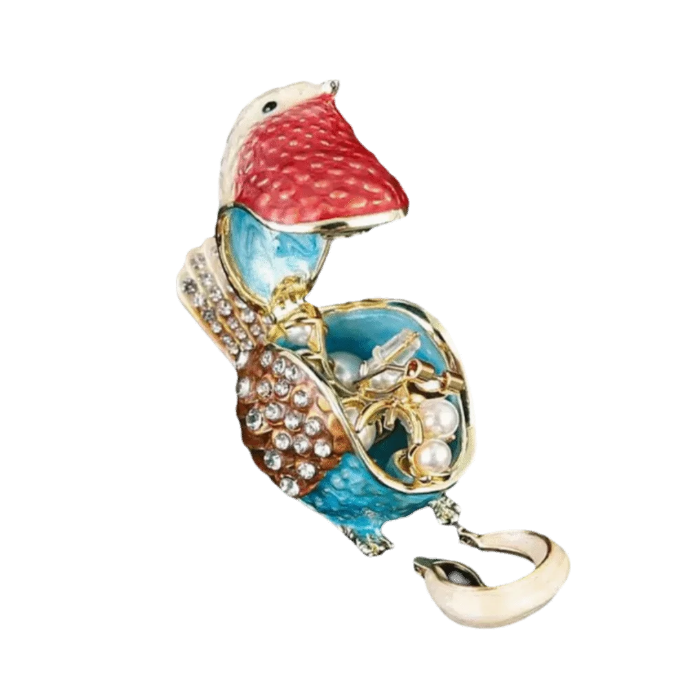 Hinged Lid Bird Figurine Jewelry Box Mini Size Zinc Alloy Metal Hinged Jewelry Box Enamel Finish Metal Material