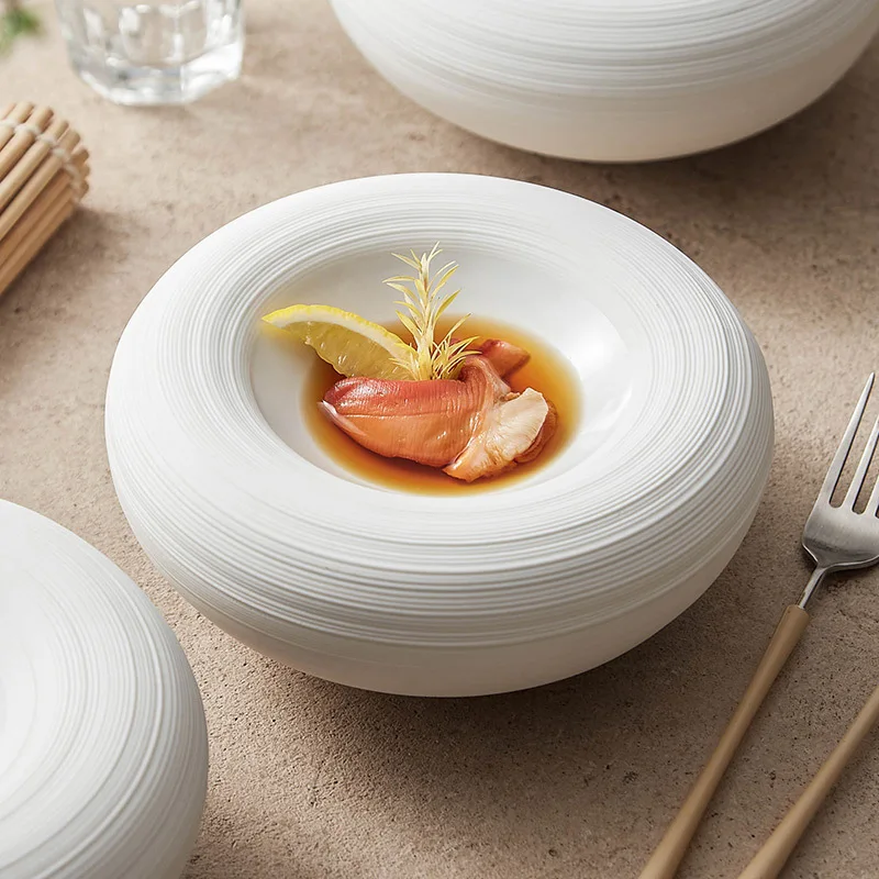 Ceramic Lined Plates for Home Use, Creative Double-layer Insulated Plates, White Thick Soup Plates, Commercial Circular Plates