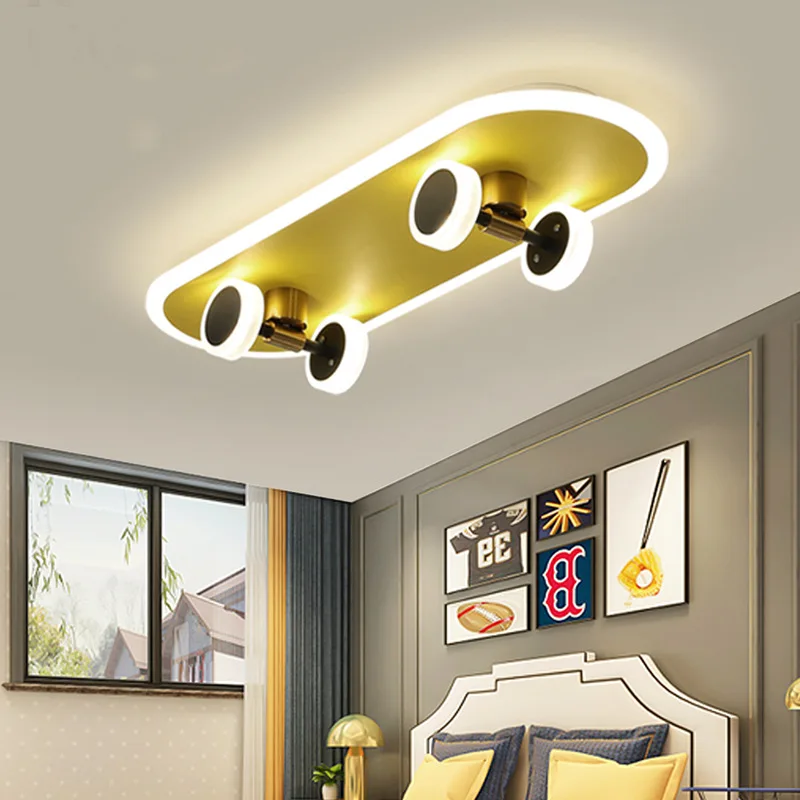 skateboard led ceiling light para criancas lustres modernos para criancas quarto regulavel sala de estar 01