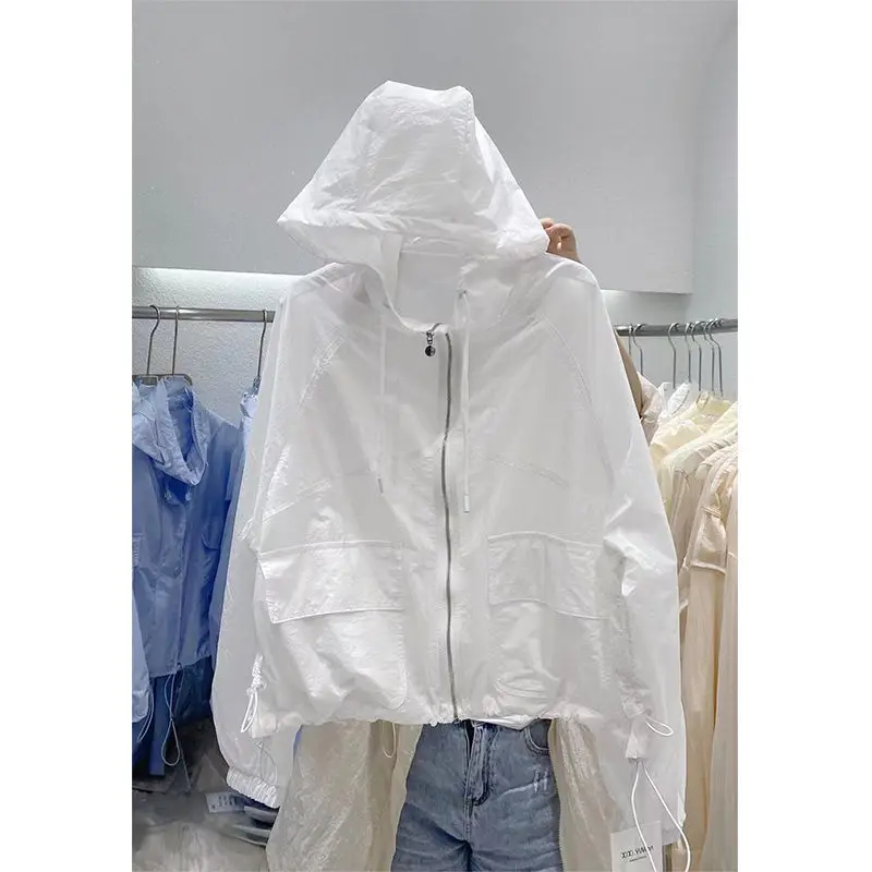 

Hooded Sun Protection Suit For Women's Short Style 2024 Summer New Korean Side Drawstring Sun Protection Suit Thin Jacket