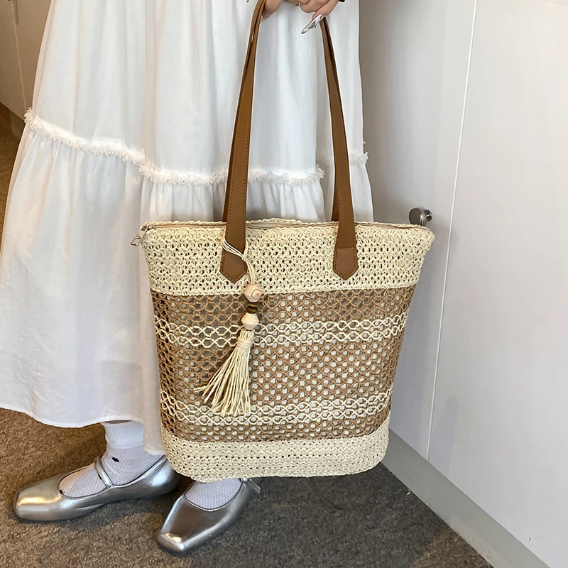 Sommer Stroh Taschen für Frauen Hohe Qualität Rattan Schulter Tasche Reise Handarbeit Gewebt Strand Handtaschen Weibliche Große Kapazität Totes – Detail 8