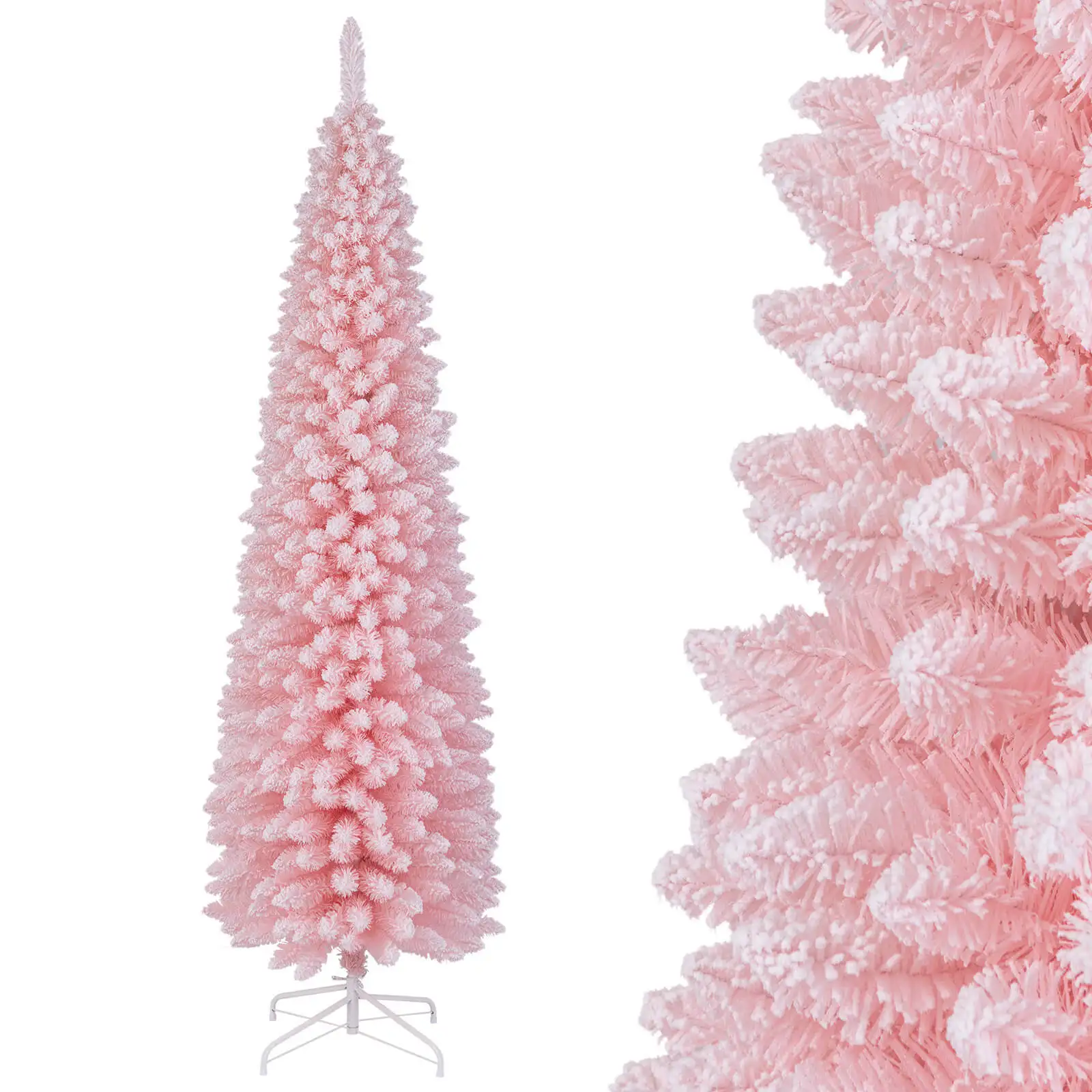 7 FT Artificial Pink Christmas Tree with 635 Branch Tips Folding Metal Stand