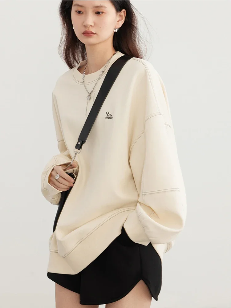 CHIC VEN Women Sweatshirts Streetwear Casual Loose Letter Embroidered Long Sleeved Female Top O Neck Pullover Spring Autumn 2024