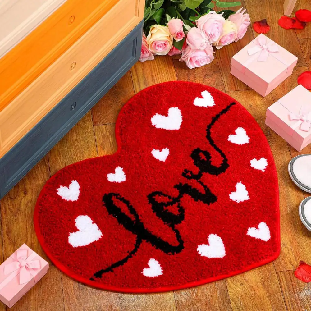 Valentine Day Bathroom Rug Non-slip Heart-Shaped Bath Mat Soft Washable Love Shape Shower Mat Bathroom Decoration