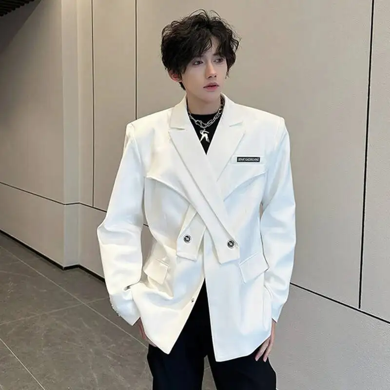 Niche Design Male Blazer Shoulder Pad Trendy Cross Men's Deconstructed Suit Coat Solid Color Korean Style Menwear NFT67