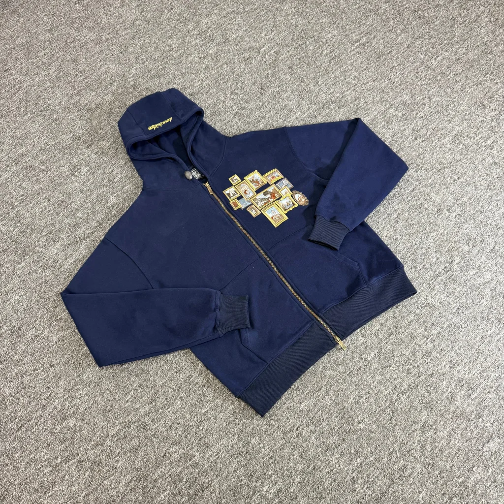 

26ss DERSCHUTZE hoodie retro badge printed jacket blue casual loose men's DERSCHUTZE top