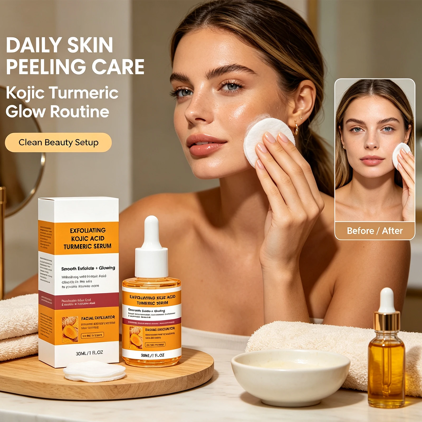 Kojic Acid Turmeric Exfoliating Facial Serum Hydrating Clear Dull Skin Unclog Pores Smooth Rough Texture Bright Glow Care 30ml