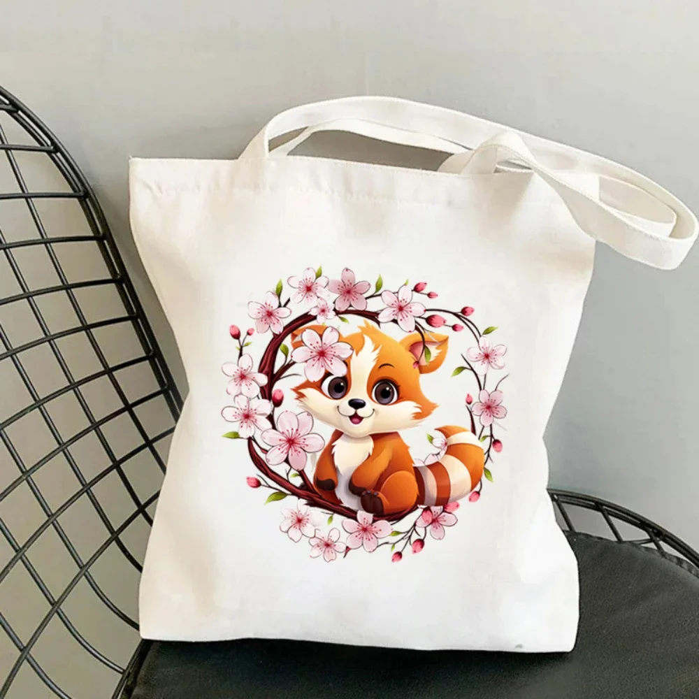 1pc Koala Cherry Blossom Print Canvas Tote Bag Eco Friendly Reusable Spacious Bag for School Travel Yoga Tote Bag Daily Use view 2