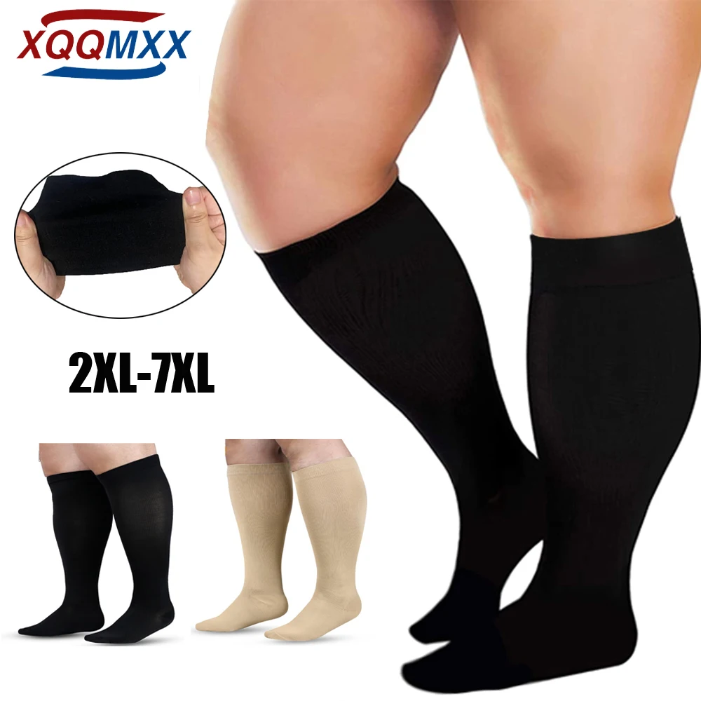 1Pair Plus Size Compression Socks for Women & Men, 20-30 mmhg Wide Calf Knee High Stockings for Circulation Support Recovery